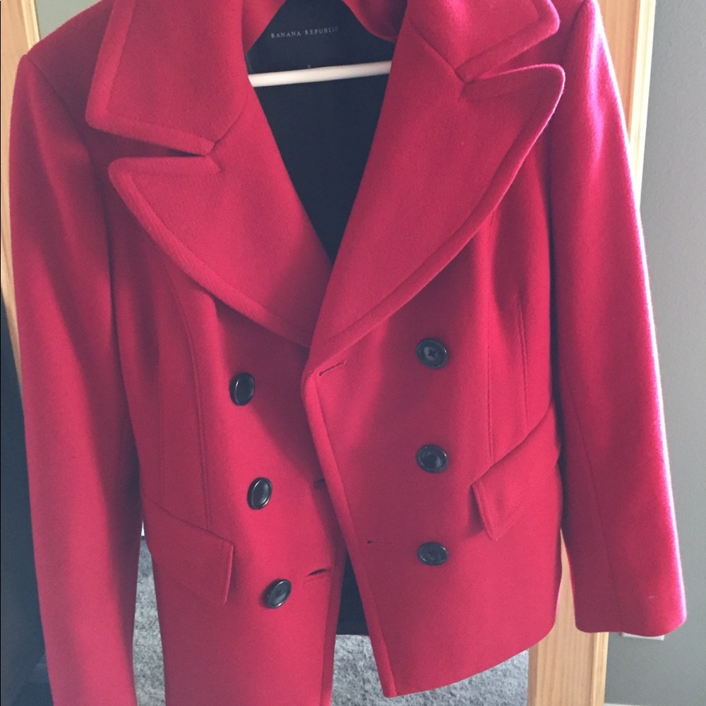 Banana republic wool pea coat jacket red small